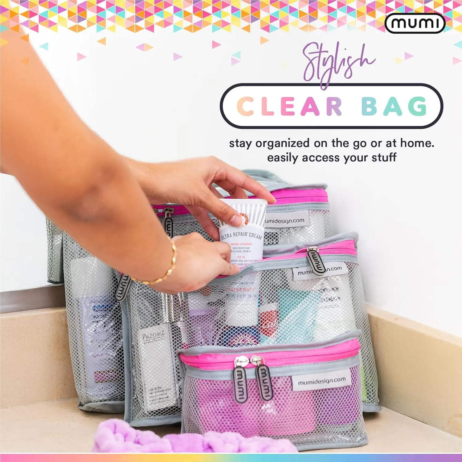 MUMI Travel Toiletry Bag Set of 3 – Water-Resistant Toiletry Bags for Women & Men – Clear Bags for Toiletries, Skincare, Makeup & Travel Essentials – Lightweight, Durable & Portable Organizer