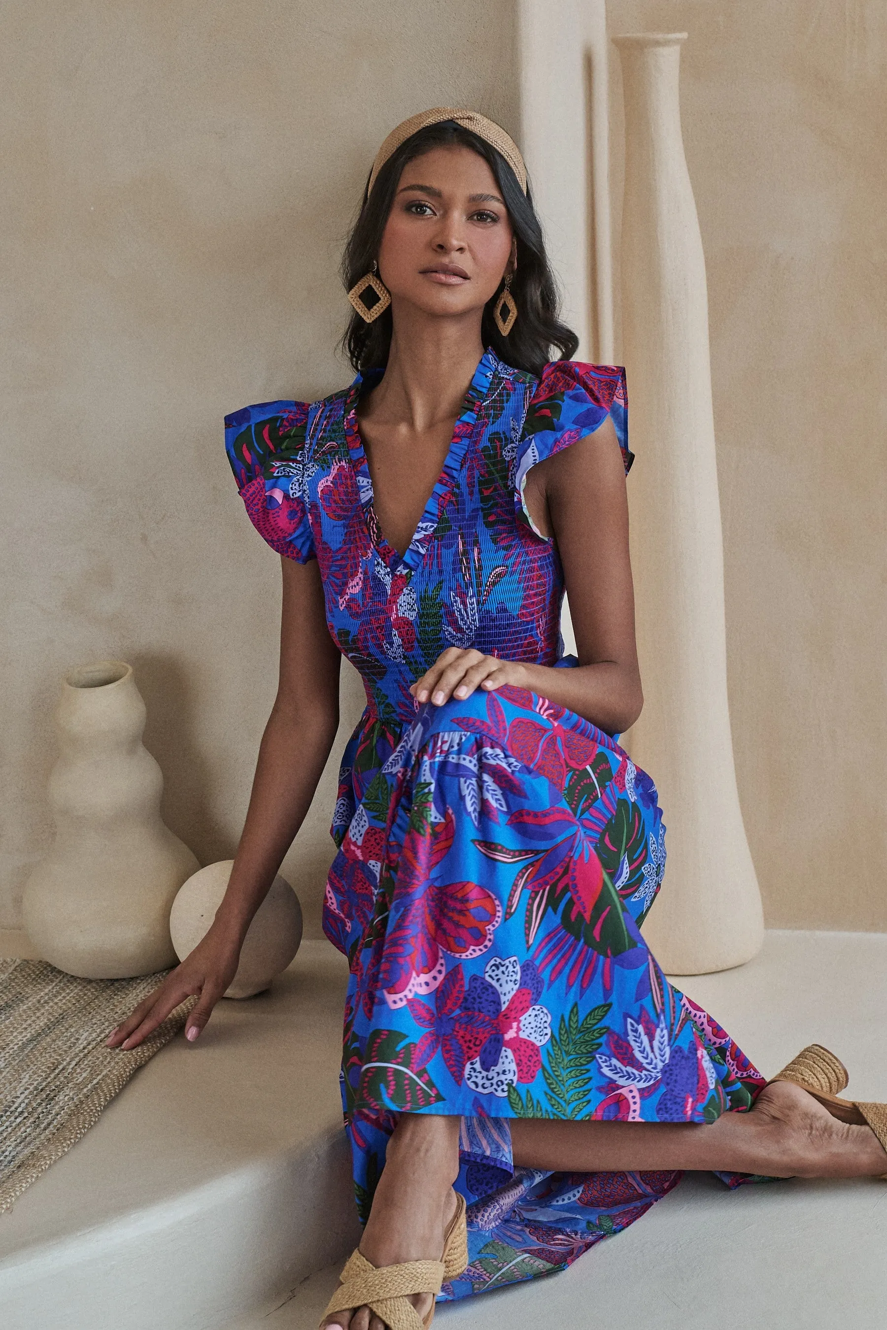 Myra Smocked Tiered Midi Dress