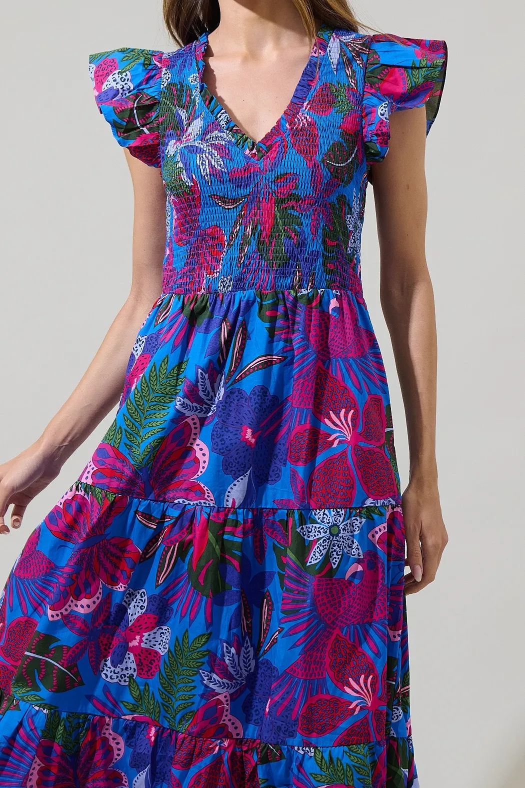 Myra Smocked Tiered Midi Dress