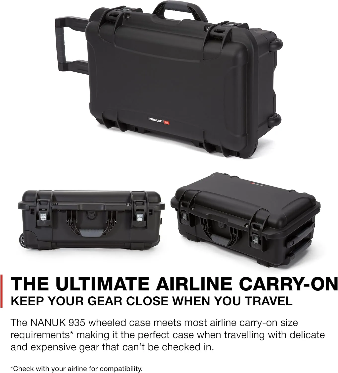 NANUK Wheeled Series 935 Lightweight NK-7 Resin Waterproof Protective Case and Padded Divider - Black