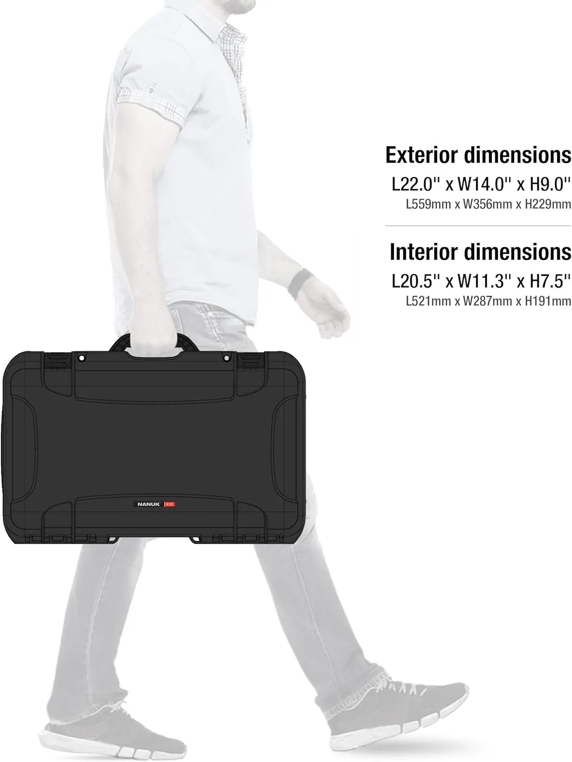 NANUK Wheeled Series 935 Lightweight NK-7 Resin Waterproof Protective Case and Padded Divider - Black