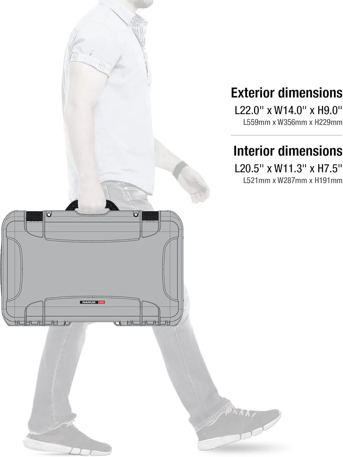NANUK Wheeled Series 935 Lightweight NK-7 Resin Waterproof Protective Case and Padded Divider - Silver