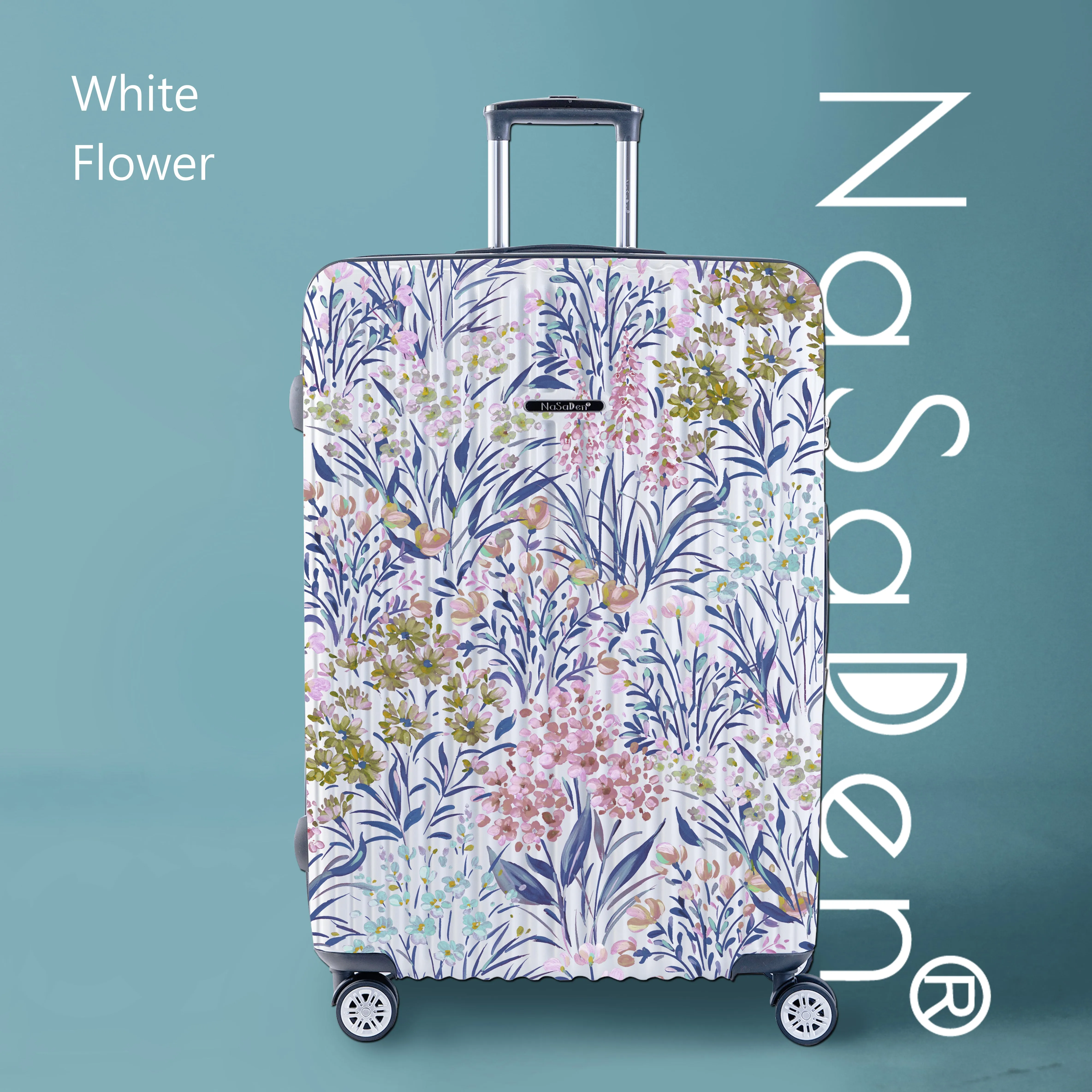 【NaSaDen】White Flower Limited Pattern Printed 22" Carry on / 26" / 29" Checked Zipper Luggage