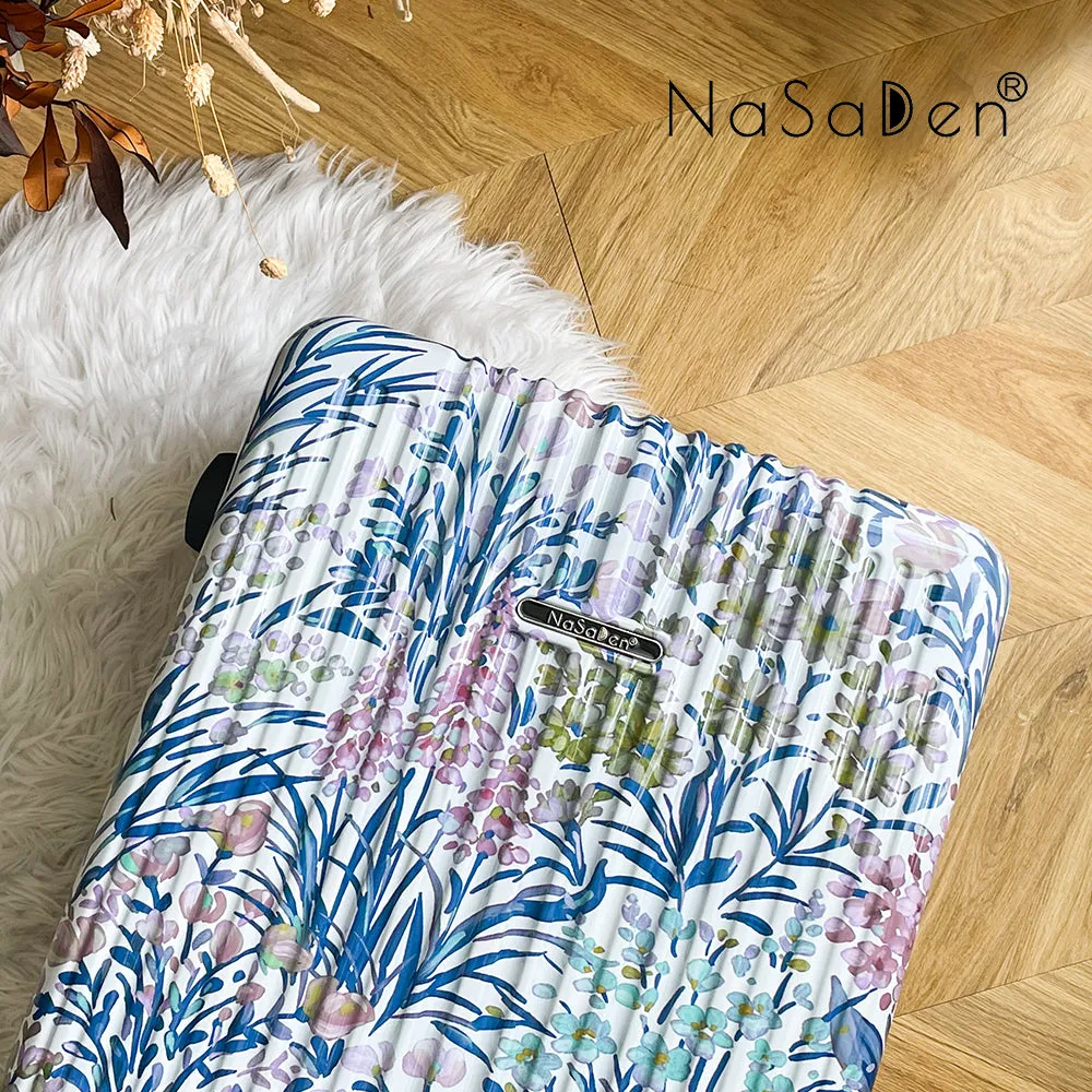 【NaSaDen】White Flower Limited Pattern Printed 22" Carry on / 26" / 29" Checked Zipper Luggage