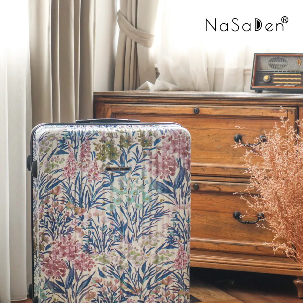 【NaSaDen】White Flower Limited Pattern Printed 22" Carry on / 26" / 29" Checked Zipper Luggage