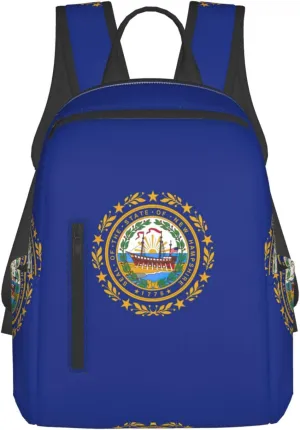 New Hampshire state flag Lightweight Backpack DAY BACKPACK with Front Zipper Pockets & Side Patch Bags. Unisex BACKPACKS