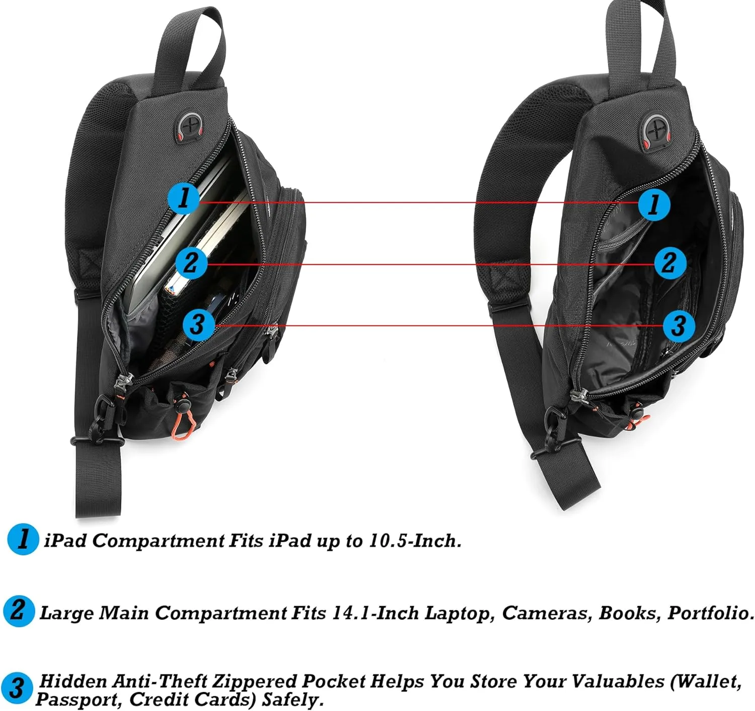 NICGID Sling Bag Backpack, 13.3'' 14.1'' Laptop Bag Crossbody Shoulder Chest Backpacks Travel Outdoors for Men Women