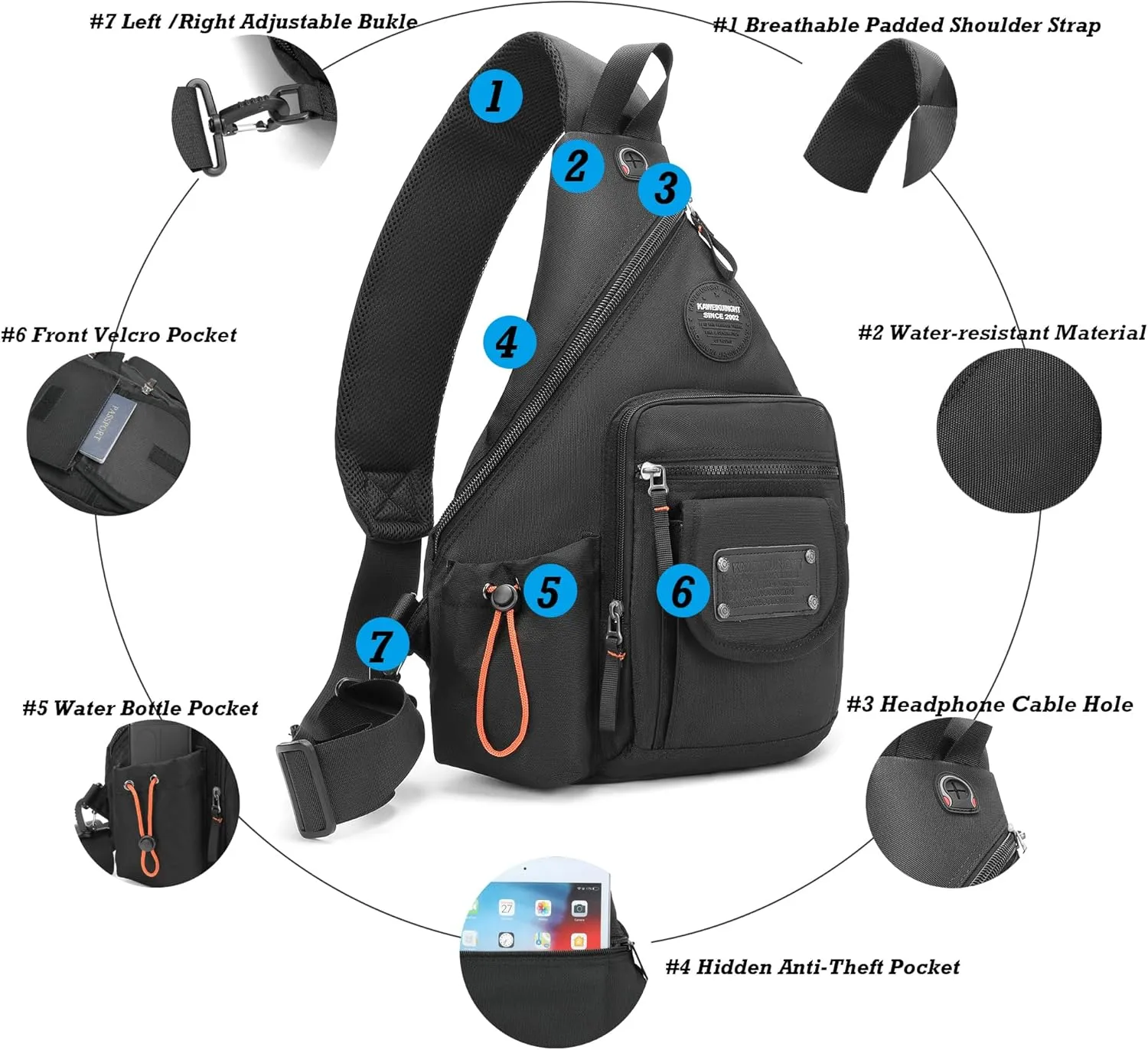 NICGID Sling Bag Backpack, 13.3'' 14.1'' Laptop Bag Crossbody Shoulder Chest Backpacks Travel Outdoors for Men Women