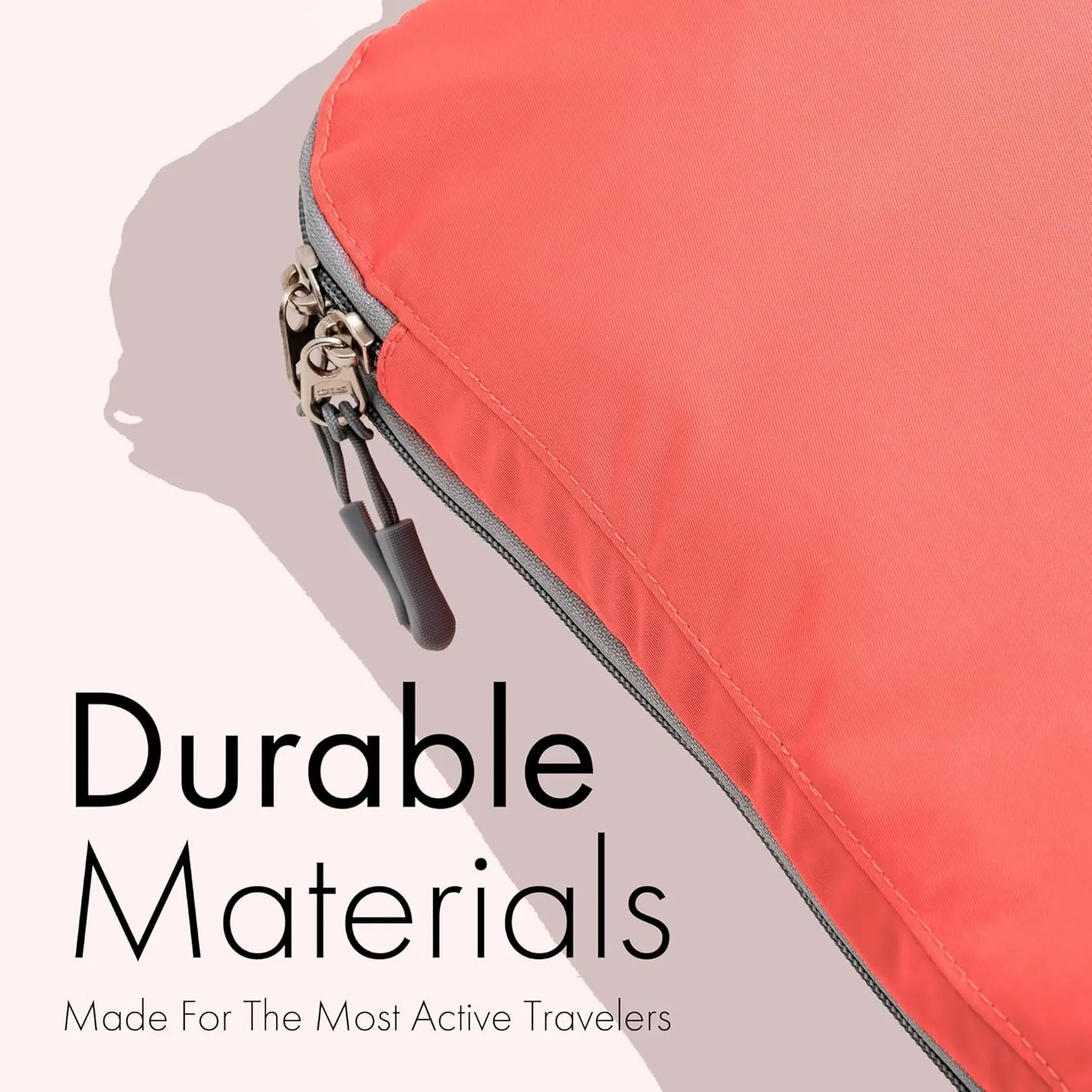 (Not Made In China) Compression Packing Cubes For Travel 4pc Set, Suitcase and Luggage Organizer Bags, Lightweight, Durable (Coral)