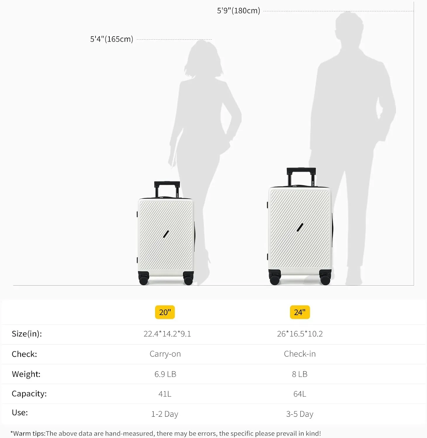 OIWAS 20 Inch Carry On Luggage, DIY Luggage with Spinner Wheels, Polycarbonate Lightweight Carry-on Suitcases with TSA Lock, Rolling Carry on Luggage Airline Approved, White
