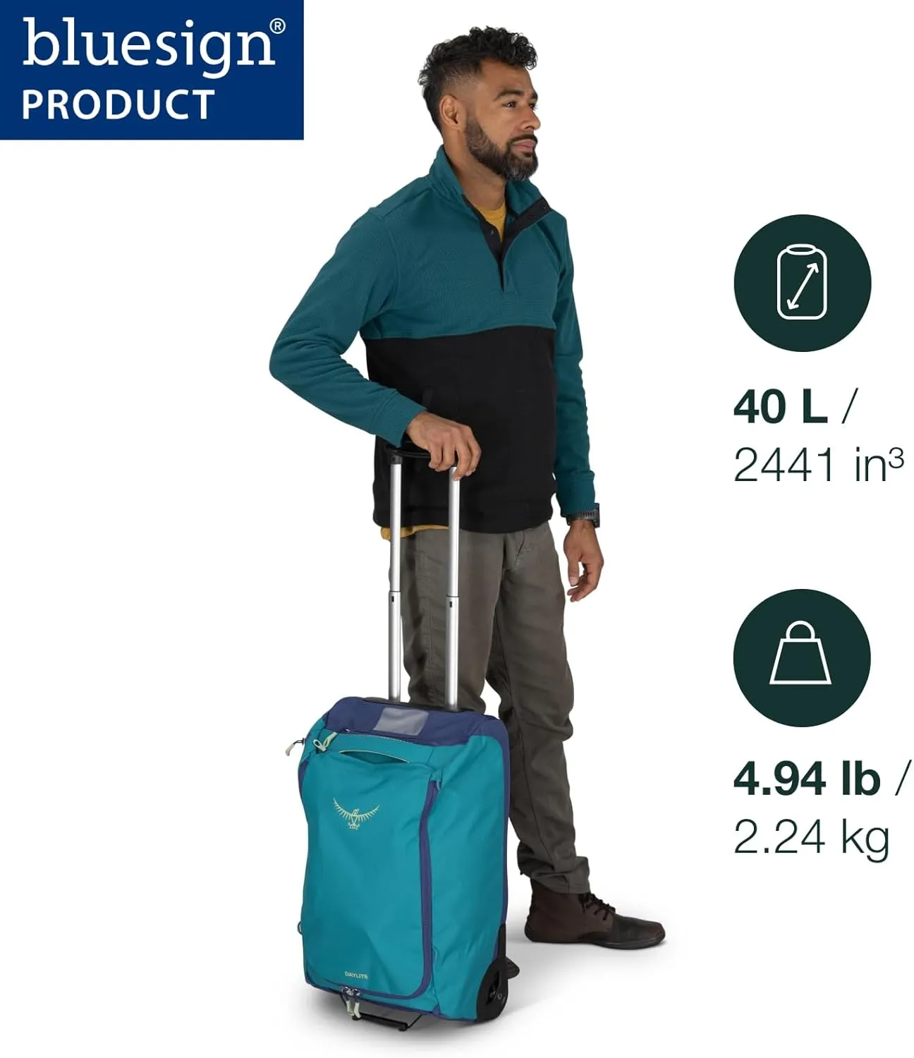 Osprey Daylite 40L Carry On Travel Wheeled Duffel Bag, Night Shift Blue
