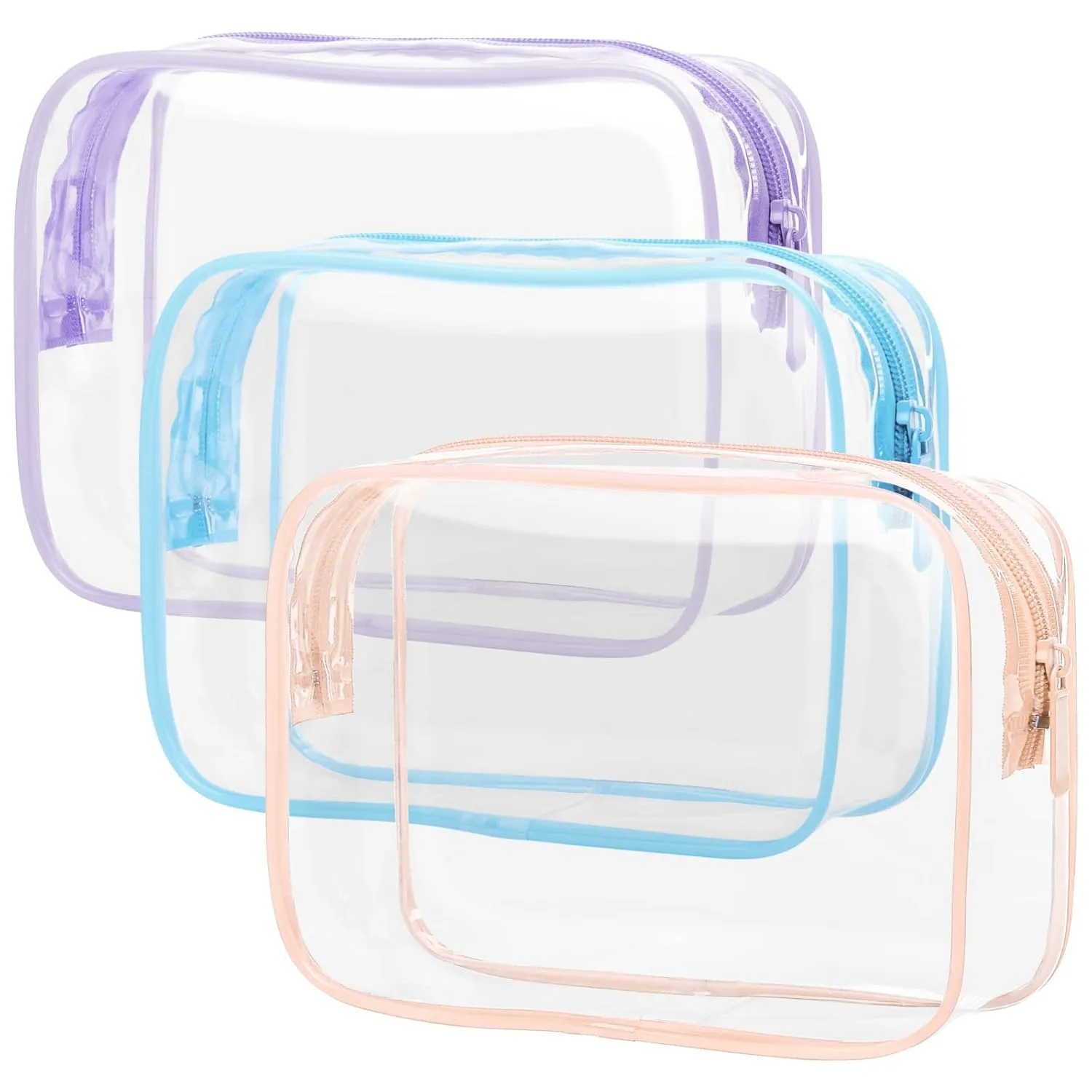 PACKISM Clear Toiletry Bag - 3 Pack TSA Approved Toiletry Bag Quart Size Bag, Travel Makeup Cosmetic Bag for Women, Carry on Airport Airline Compliant Bag, Blue-Purple-Pink
