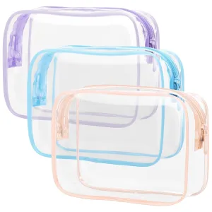 PACKISM Clear Toiletry Bag - 3 Pack TSA Approved Toiletry Bag Quart Size Bag, Travel Makeup Cosmetic Bag for Women, Carry on Airport Airline Compliant Bag, Blue-Purple-Pink