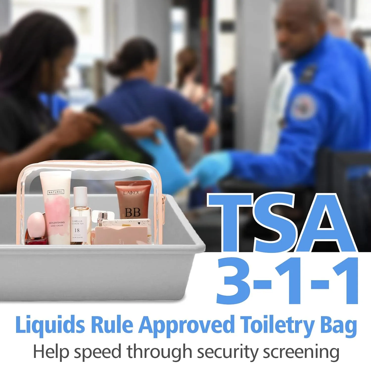 PACKISM Clear Toiletry Bag - 3 Pack TSA Approved Toiletry Bag Quart Size Bag, Travel Makeup Cosmetic Bag for Women, Carry on Airport Airline Compliant Bag, Blue-Purple-Pink