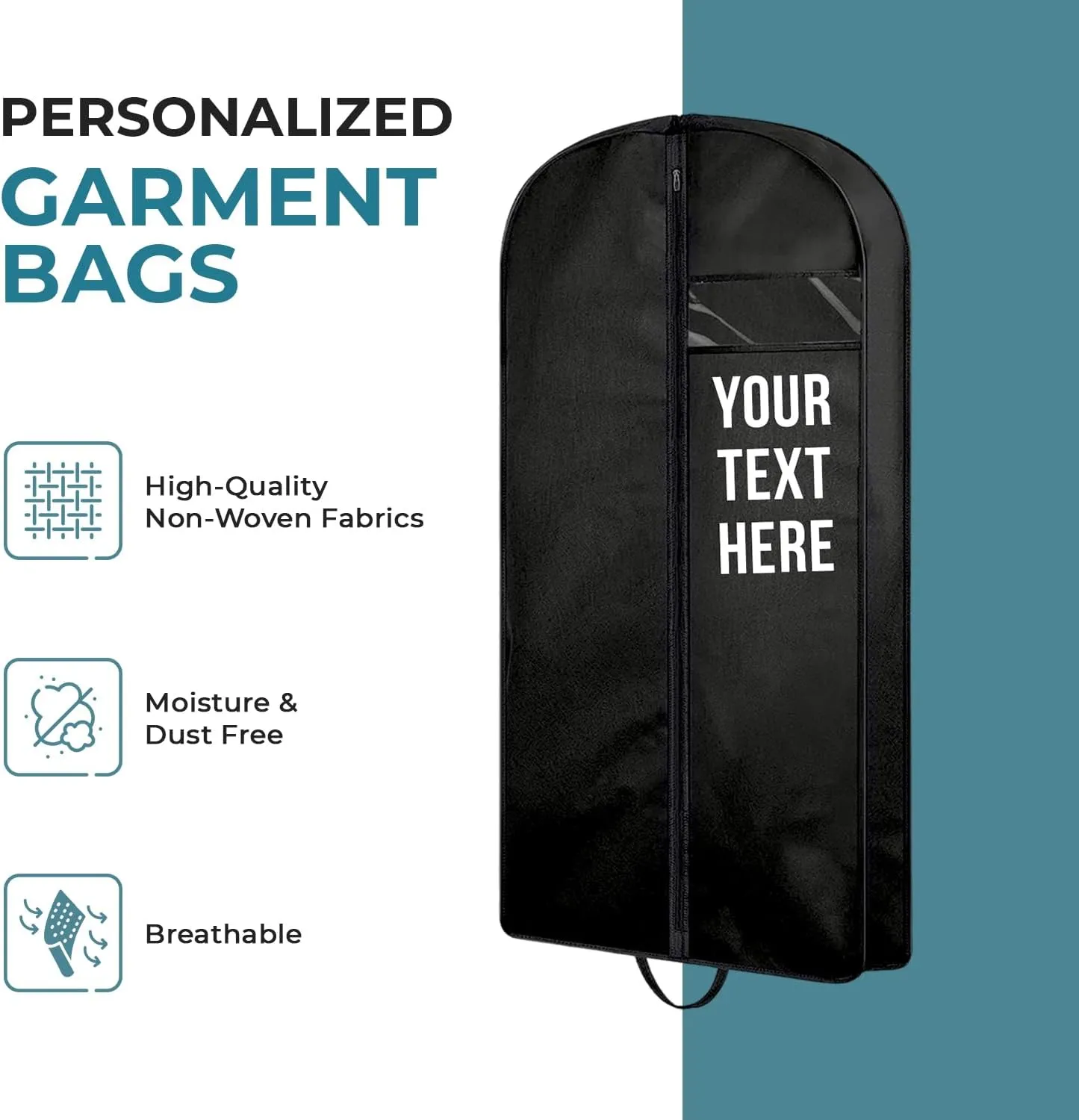 Personalized Passion Garment Bags for Men & Women - Perfect Sized 43” Suit Cover for Travel and Storage - Custom Name Gusseted Travel Garment Hanging Bag for Suit Coat, Dresses, Shirts, Jackets