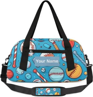 Personalized Sports Duffel Bag for Kids, Custom Dance Bag Gym Bag for Girls, Weekender Bags Travel Duffle Bag for Boys, Baseball Basketball Themed