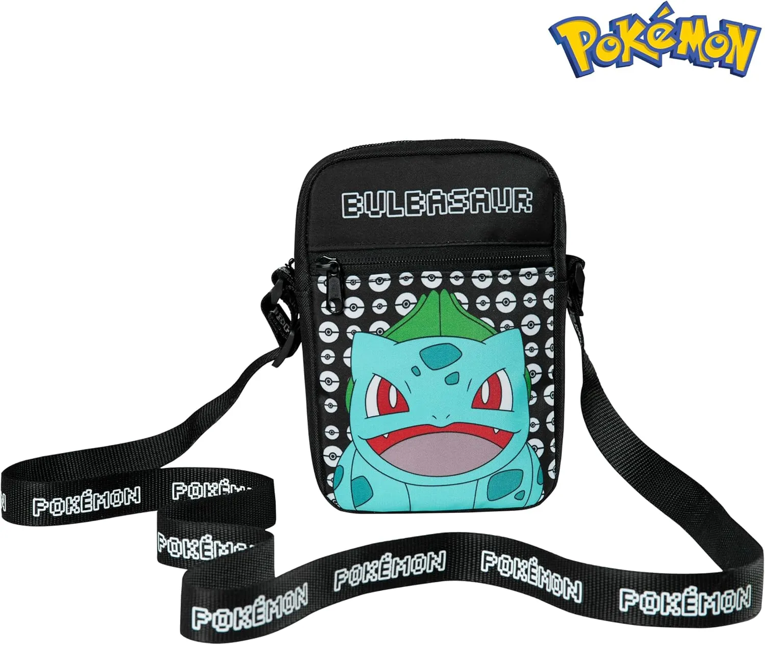 Pokemon Shoulder Bag Cross Body Bag for Kids - Adjustable Strap Kids Pikachu Small Travel Bag - Gamer Gifts (Black Bulbasaur)