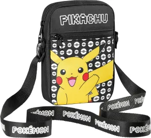 Pokemon Shoulder Bag Cross Body Bag for Kids - Adjustable Strap Kids Pikachu Small Travel Bag - Gamer Gifts (Black Pikachu)