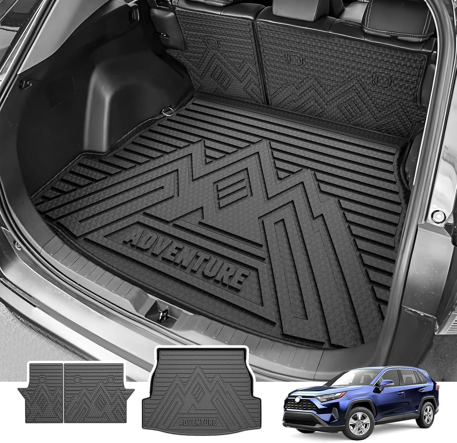 Powerty Cargo Mats with Backrest Mat for Toyota RAV4 2019-2025 Accessories(Include Hybrid&Gasoline), All Weather TPE Cargo Trunk Liners with Seat Back Mat Replacement for RAV4 (Trunk Mat Backrest Mat)