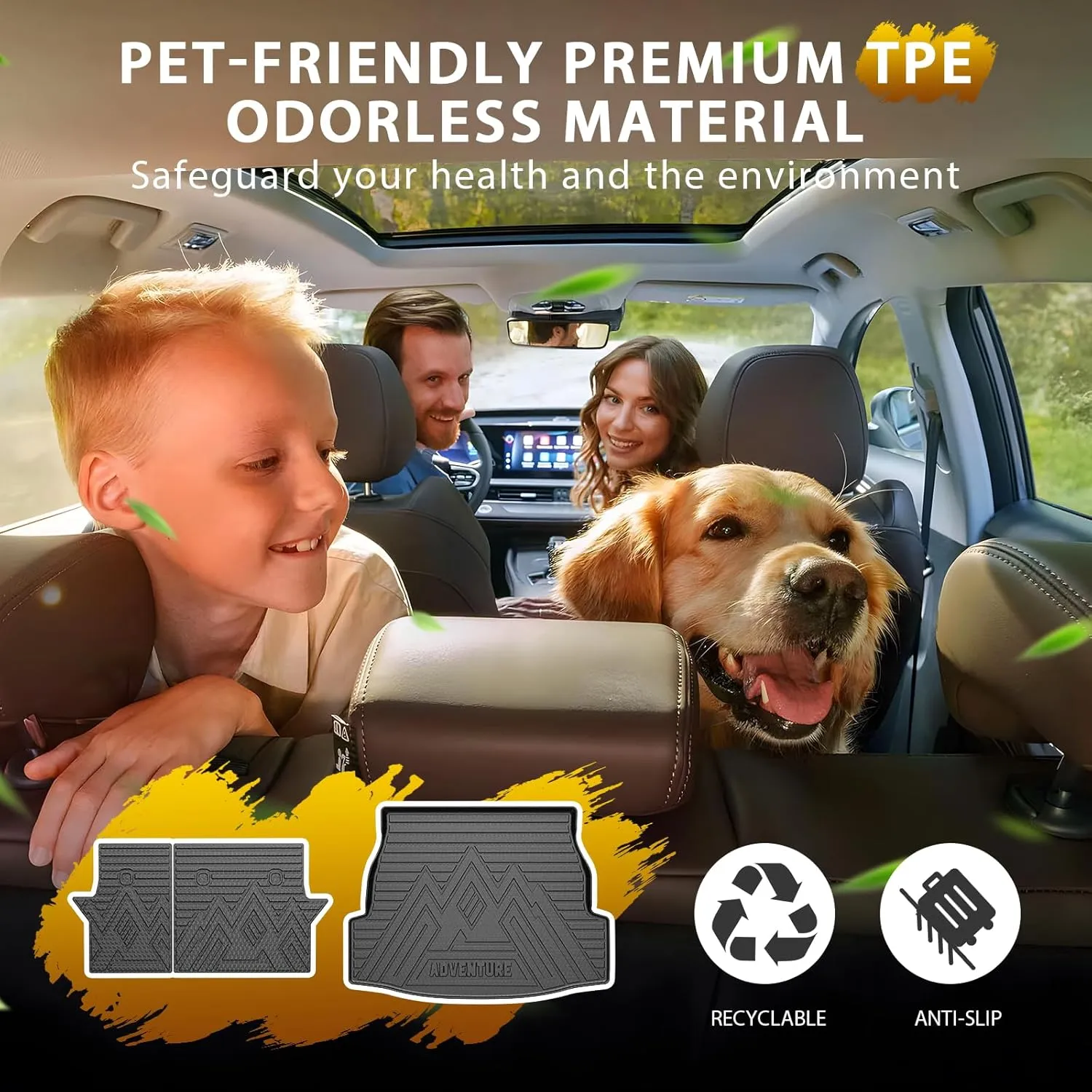 Powerty Cargo Mats with Backrest Mat for Toyota RAV4 2019-2025 Accessories(Include Hybrid&Gasoline), All Weather TPE Cargo Trunk Liners with Seat Back Mat Replacement for RAV4 (Trunk Mat Backrest Mat)