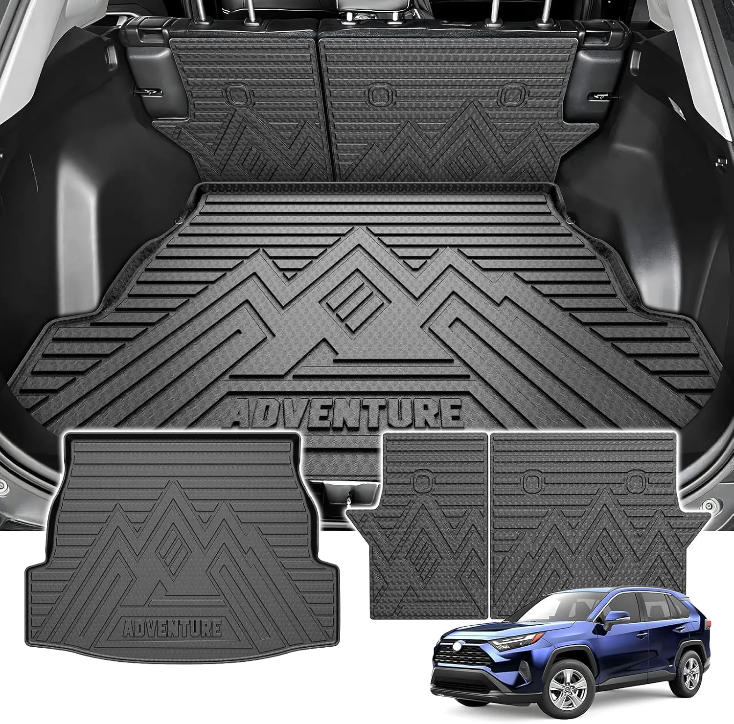 Powerty Cargo Mats with Backrest Mat for Toyota RAV4 2019-2025 Accessories(Include Hybrid&Gasoline), All Weather TPE Cargo Trunk Liners with Seat Back Mat Replacement for RAV4 (Trunk Mat Backrest Mat)
