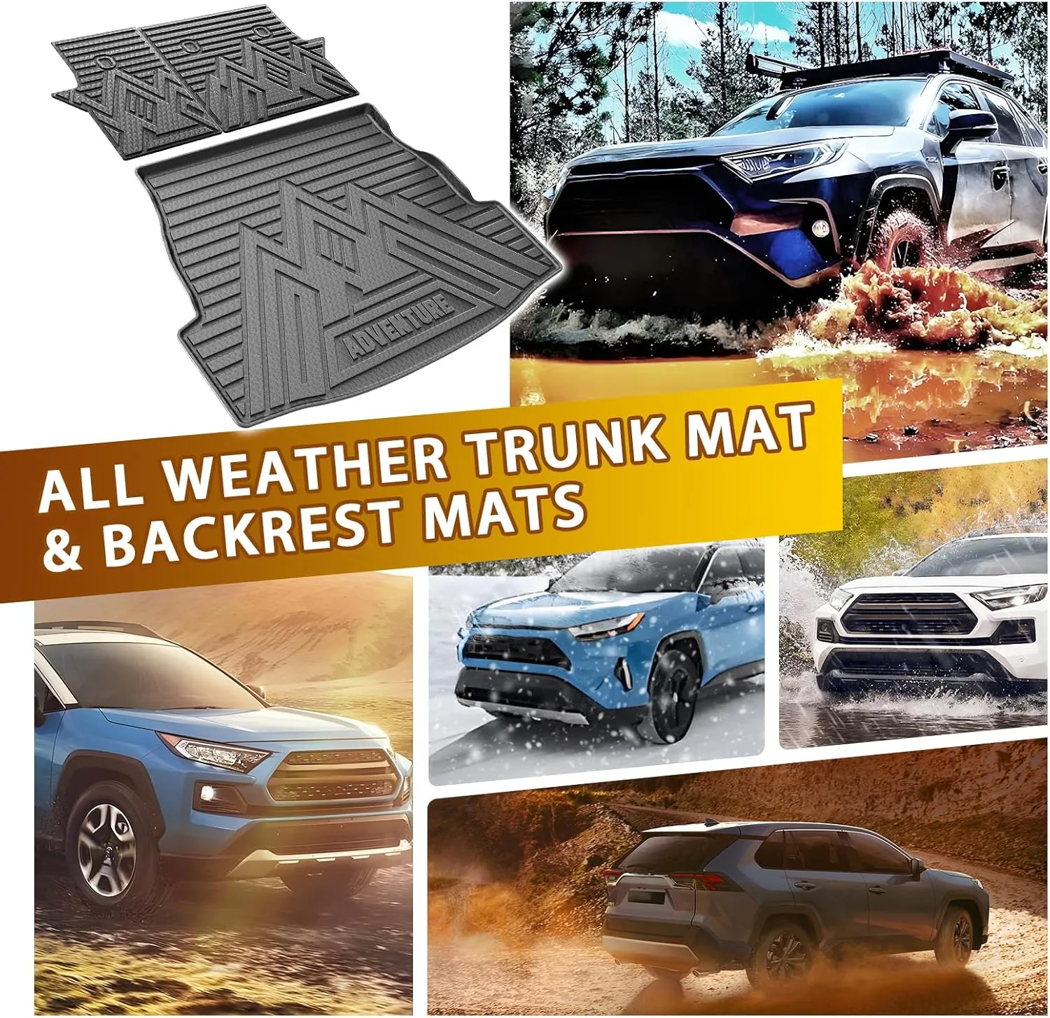 Powerty Cargo Mats with Backrest Mat for Toyota RAV4 2019-2025 Accessories(Include Hybrid&Gasoline), All Weather TPE Cargo Trunk Liners with Seat Back Mat Replacement for RAV4 (Trunk Mat Backrest Mat)