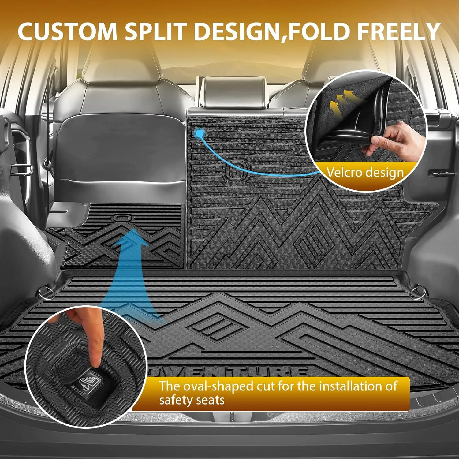 Powerty Cargo Mats with Backrest Mat for Toyota RAV4 2019-2025 Accessories(Include Hybrid&Gasoline), All Weather TPE Cargo Trunk Liners with Seat Back Mat Replacement for RAV4 (Trunk Mat Backrest Mat)