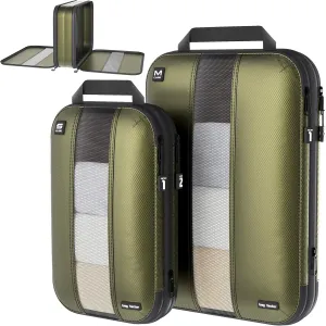 Premium Ultralight Compression Packing Cubes for Travel - Bag Factor Luggage Organizer Set (Double Sided Clean Dirty - Olive Green - 2 Set)