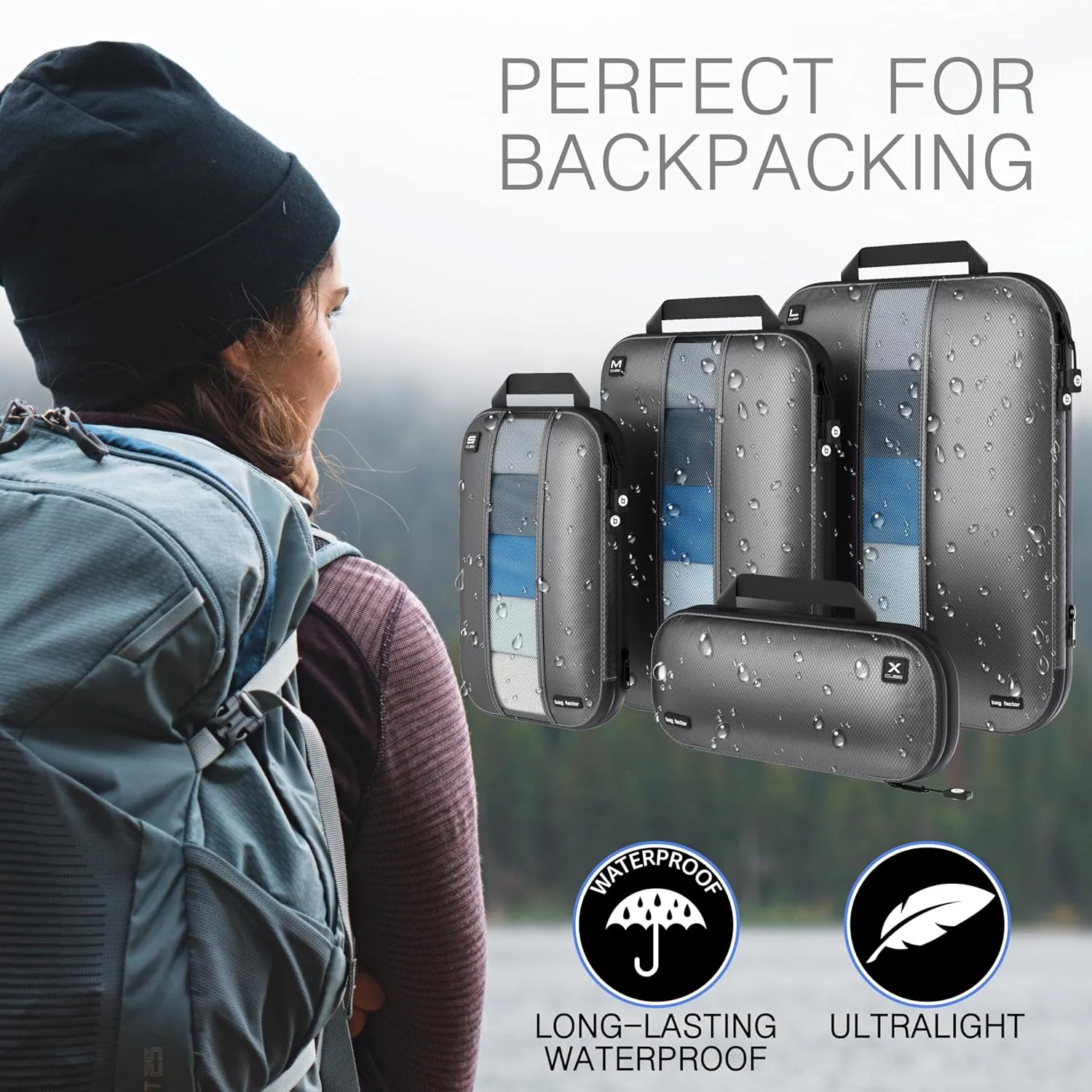 Premium Ultralight Compression Packing Cubes for Travel - Bag Factor Luggage Organizer Set (Grey - 5 Set)