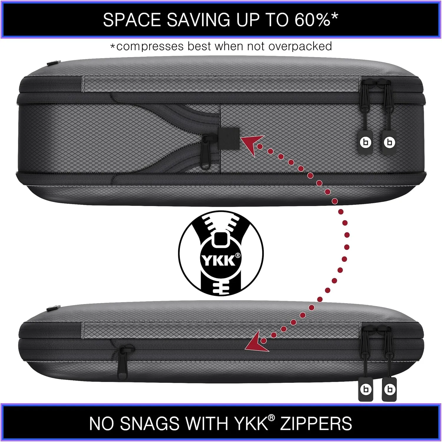 Premium Ultralight Compression Packing Cubes for Travel - Bag Factor Luggage Organizer Set (Grey - 5 Set)