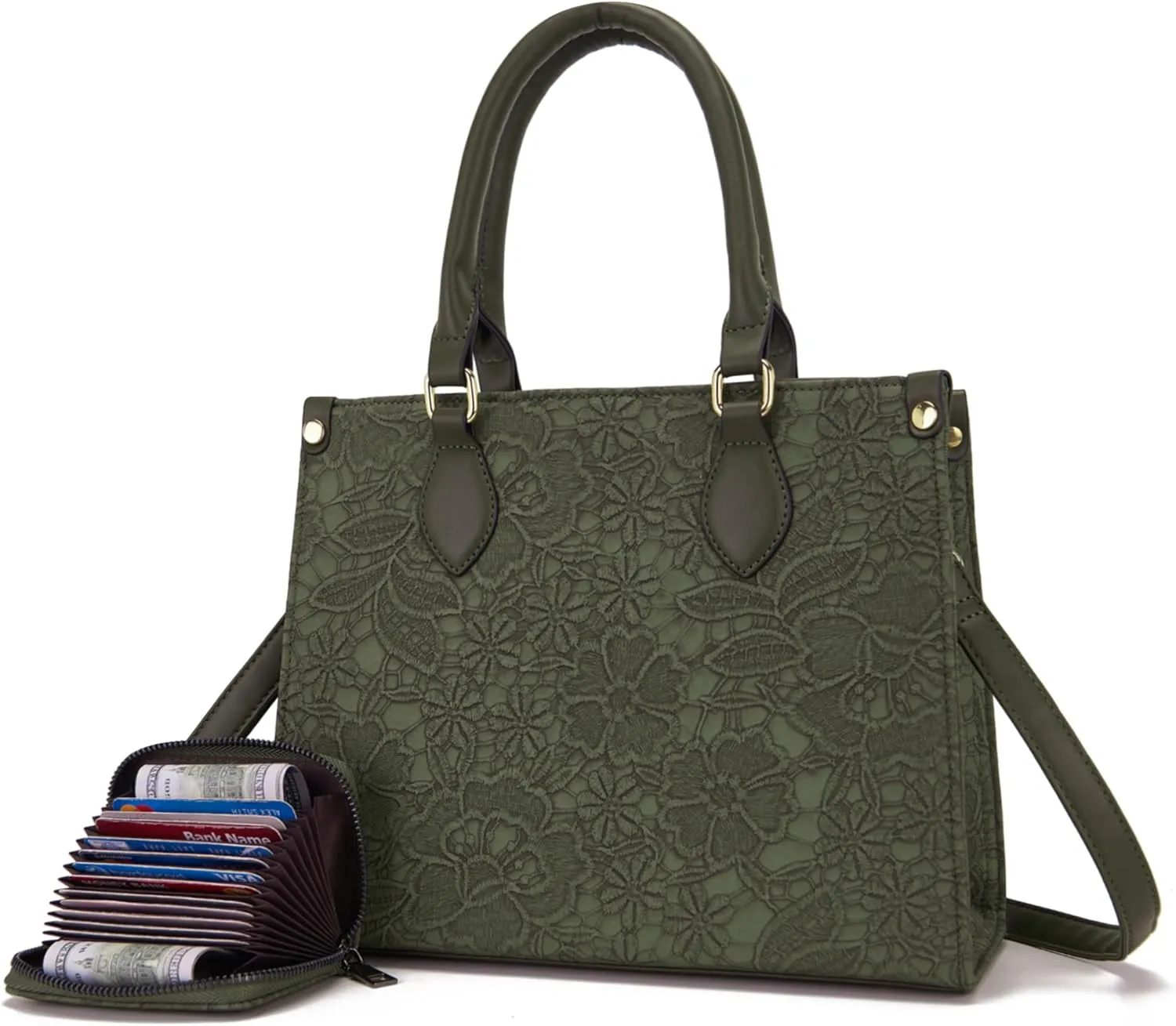Qiyuer Medium Handbags For Women Vegan Leather Purses Set Satchel Tote Bags With Matching Wallet 2pcs