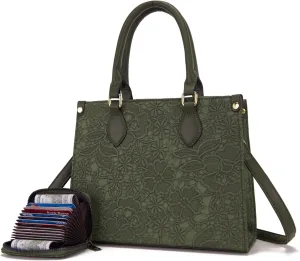 Qiyuer Medium Handbags For Women Vegan Leather Purses Set Satchel Tote Bags With Matching Wallet 2pcs