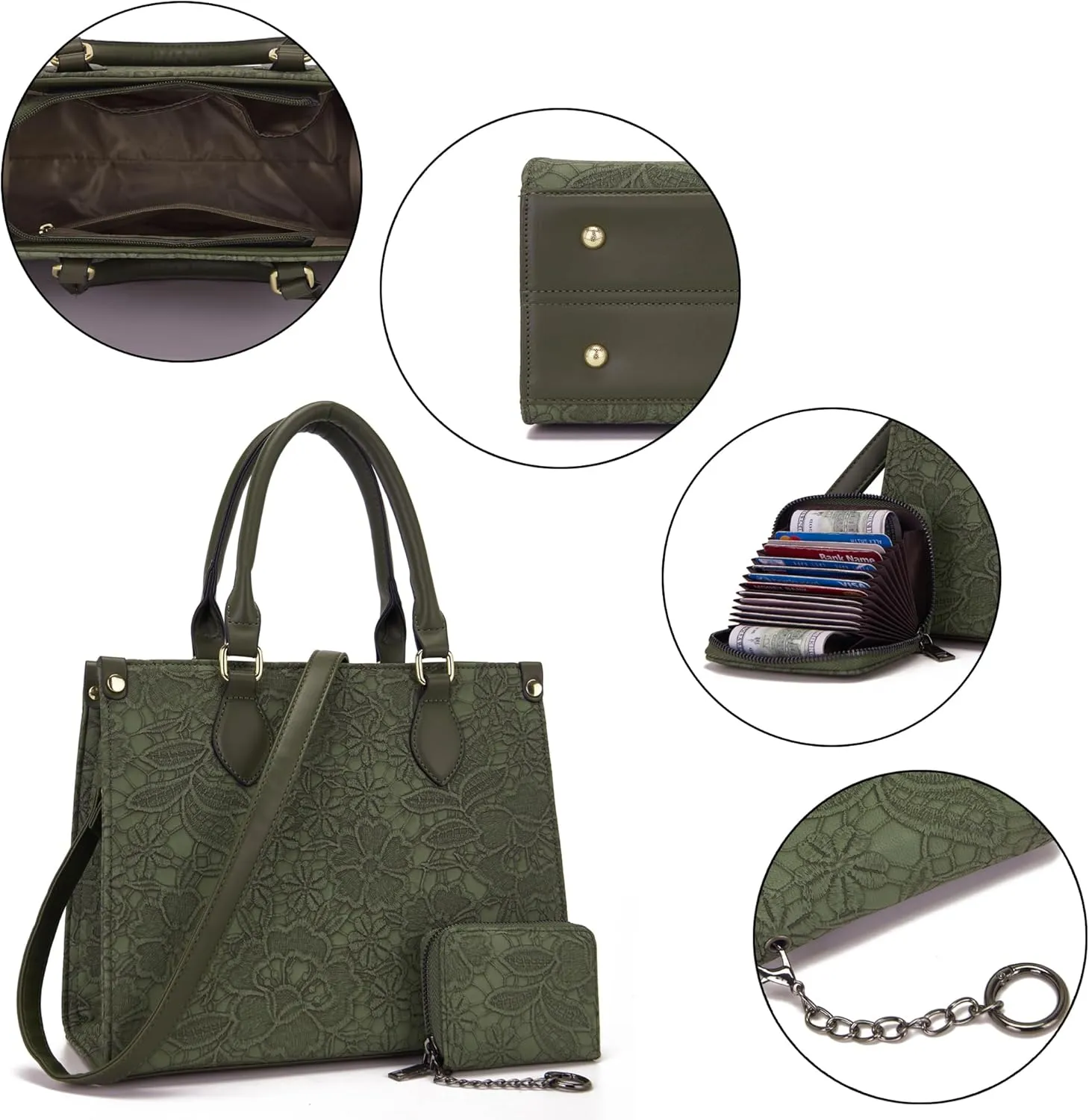 Qiyuer Medium Handbags For Women Vegan Leather Purses Set Satchel Tote Bags With Matching Wallet 2pcs