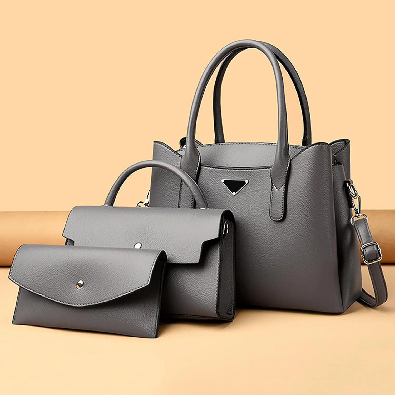 Real Genuine Leather Versatile 3-Piece Handbag Set For Women Tote Bag With Matching handbag and Clutch For Women