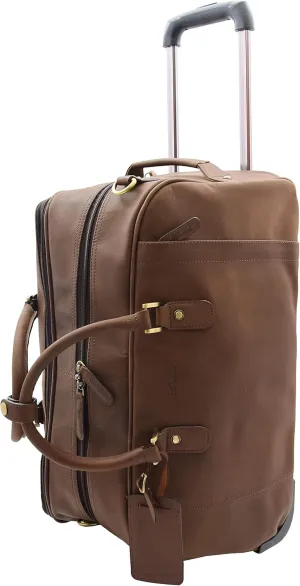 Real Leather Wheeled Holdall Weekend Overnight Cabin Luggage Bag Foggia Brown, M, Wheeled Travel Holdall