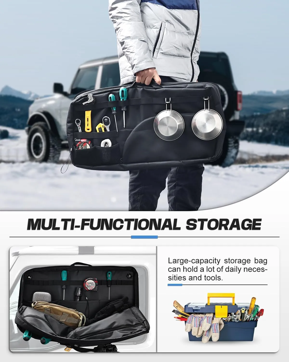 ROADER Bronco Rear Side Window Storage Cargo Bag Fit for 2021-2025 New Ford Bronco 4-Door Interior Accessories, Rear Trunk Multi-Pockets Cargo Suction Organizer Storage Pocket Handbag, Black-2pcs