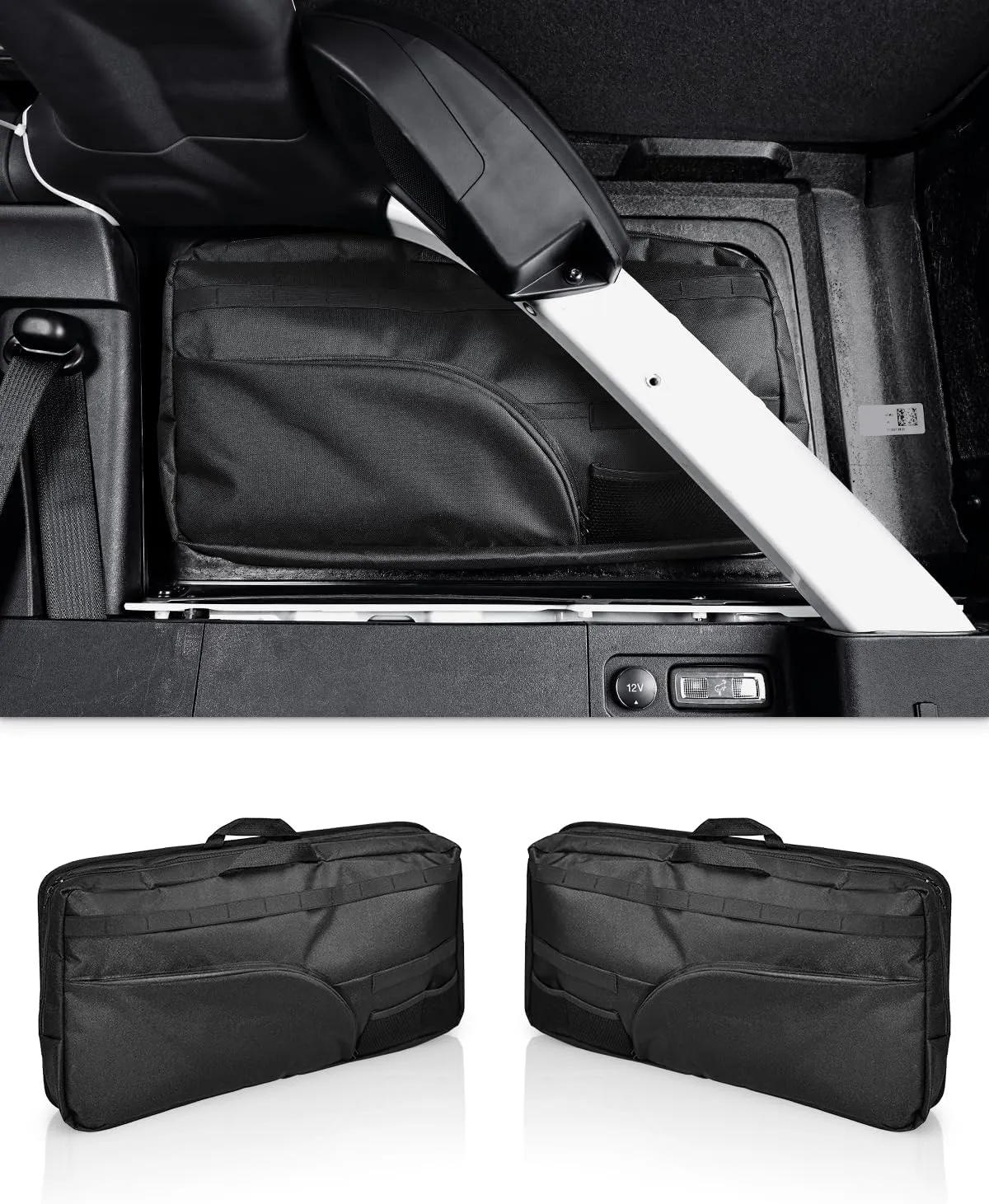 ROADER Bronco Rear Side Window Storage Cargo Bag Fit for 2021-2025 New Ford Bronco 4-Door Interior Accessories, Rear Trunk Multi-Pockets Cargo Suction Organizer Storage Pocket Handbag, Black-2pcs