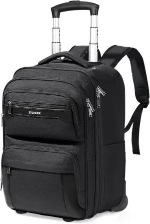 Rolling Backpack, 17.7inch Rolling Backpack With Wheels for Adults, Roller Carry On Luggage Wheeled Backpack, Rolling Laptop Backpack for Men Women to Travel Business, Black