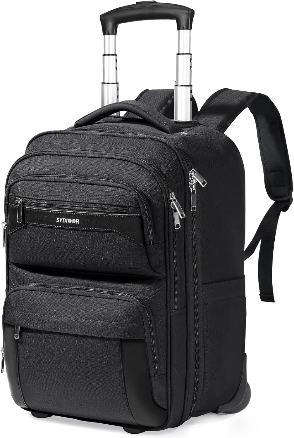 Rolling Backpack, 17.7inch Rolling Backpack With Wheels for Adults, Roller Carry On Luggage Wheeled Backpack, Rolling Laptop Backpack for Men Women to Travel Business, Black