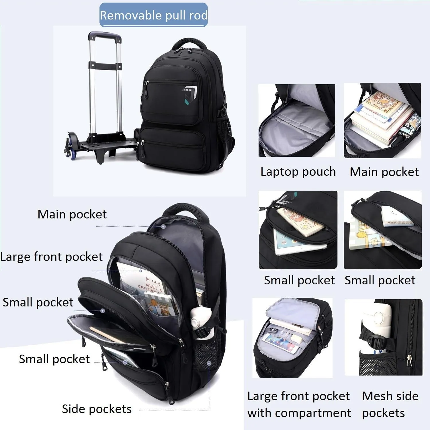 Rolling Backpack for Boys Backpack with Wheels for Kids Roller Laptop School Bag Trolley Bookbag