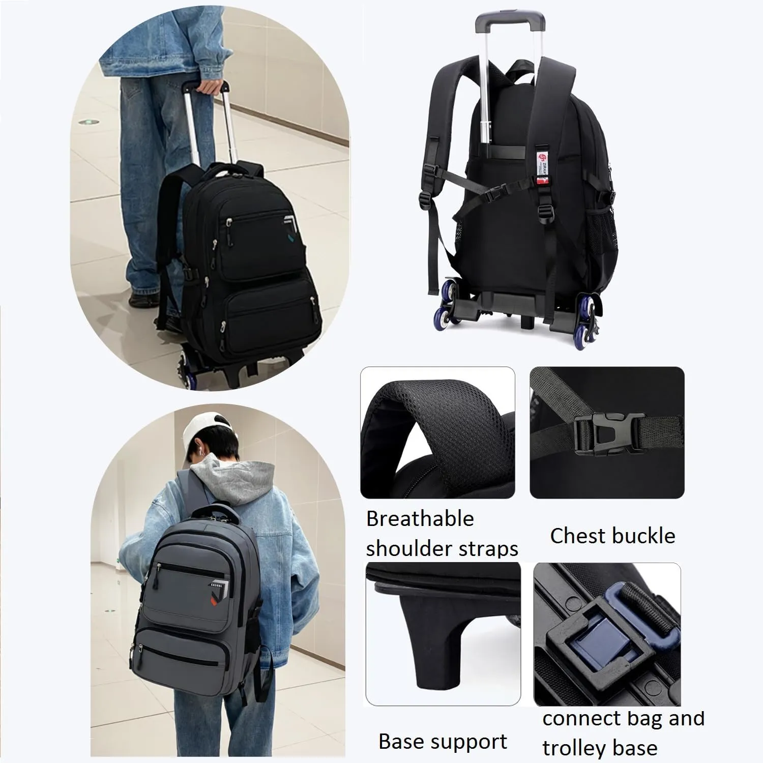 Rolling Backpack for Boys Backpack with Wheels for Kids Roller Laptop School Bag Trolley Bookbag