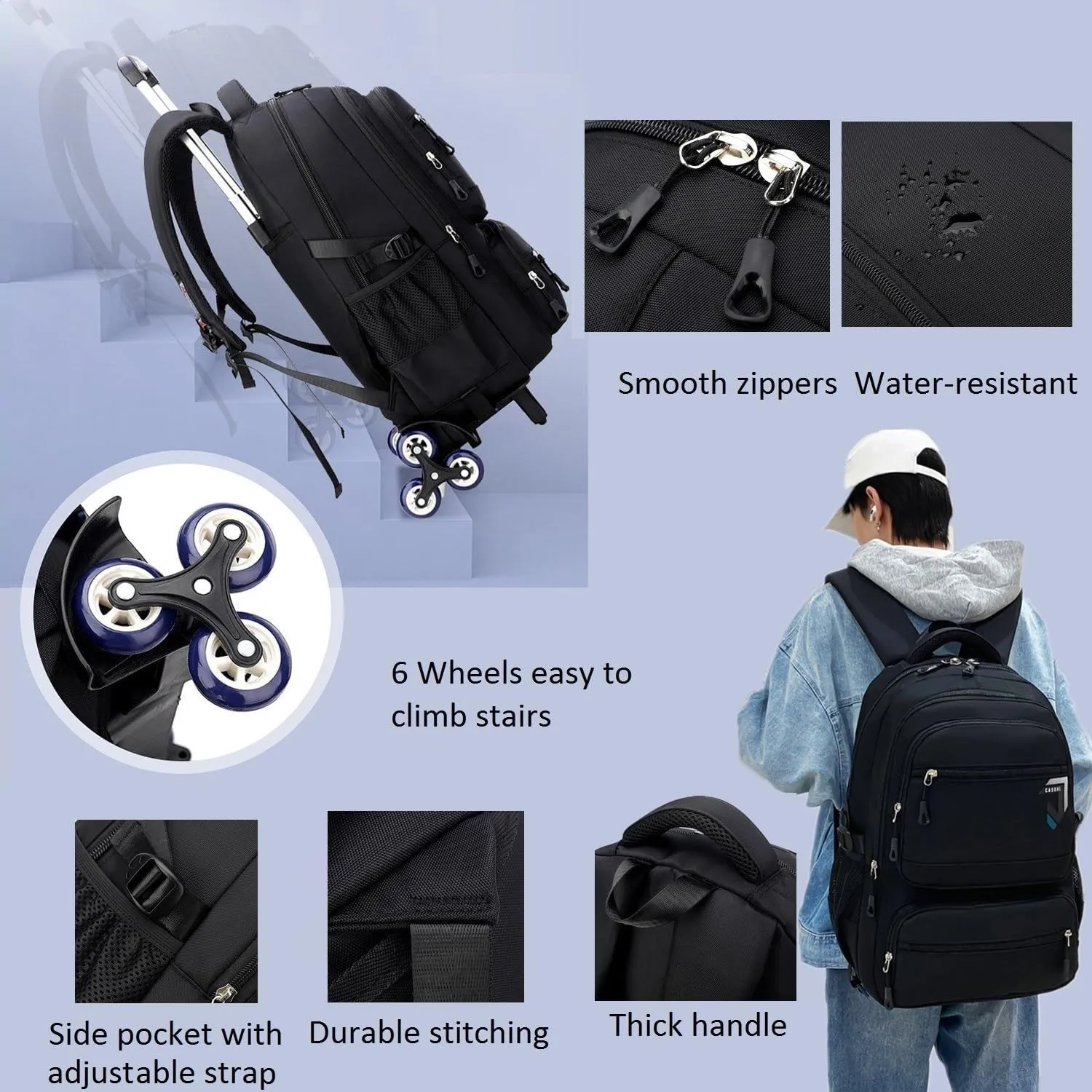 Rolling Backpack for Boys Backpack with Wheels for Kids Roller Laptop School Bag Trolley Bookbag