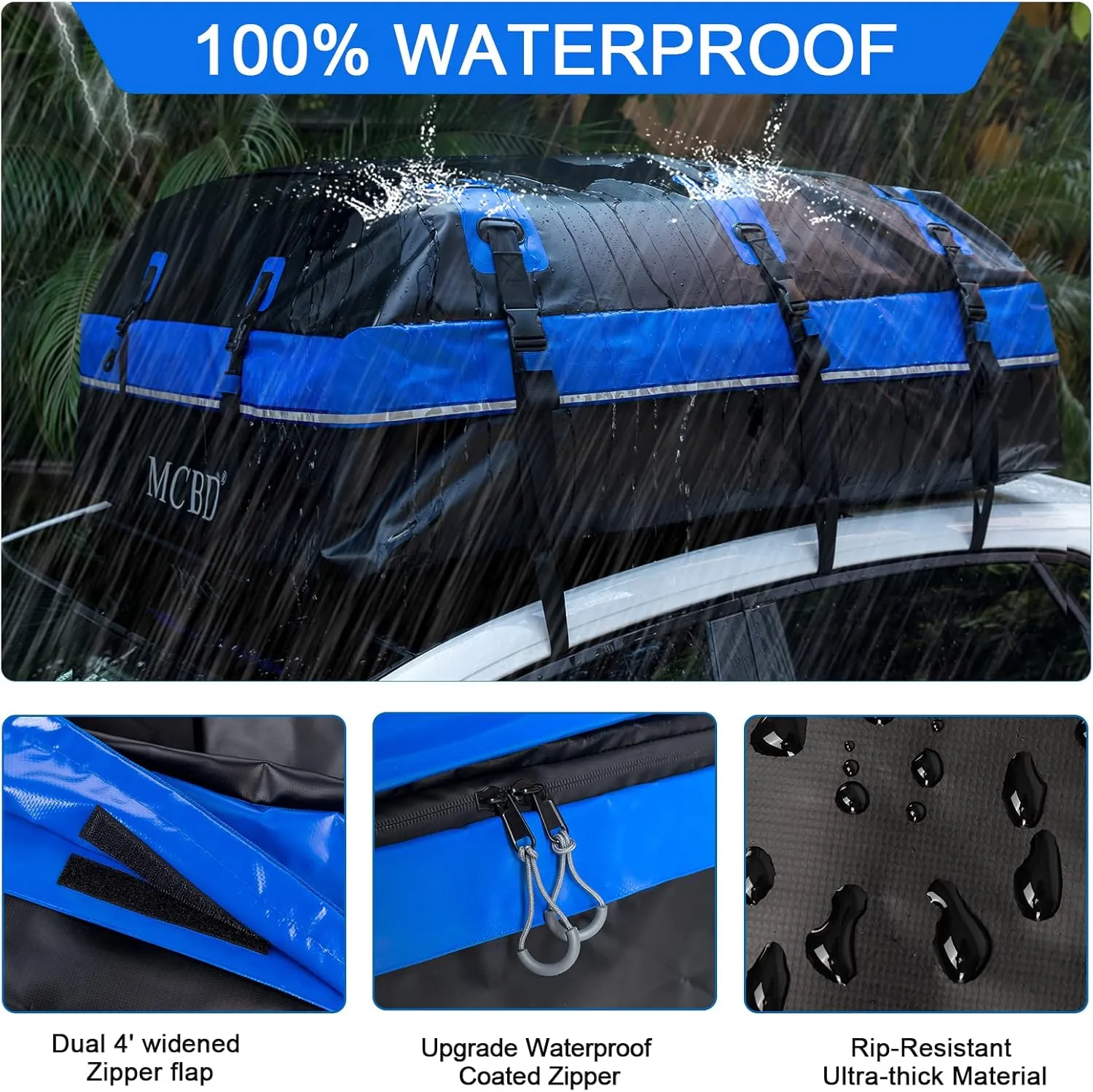 Rooftop Cargo Carrier, 21 Cubic Feet Soft-Shell Waterproof Car Roof Luggage Bag for All Vehicles SUV with/Without Rails, Includes 10 Reinforced Straps   6 Door Hooks,Storage Bag,Anti-Slip Mat