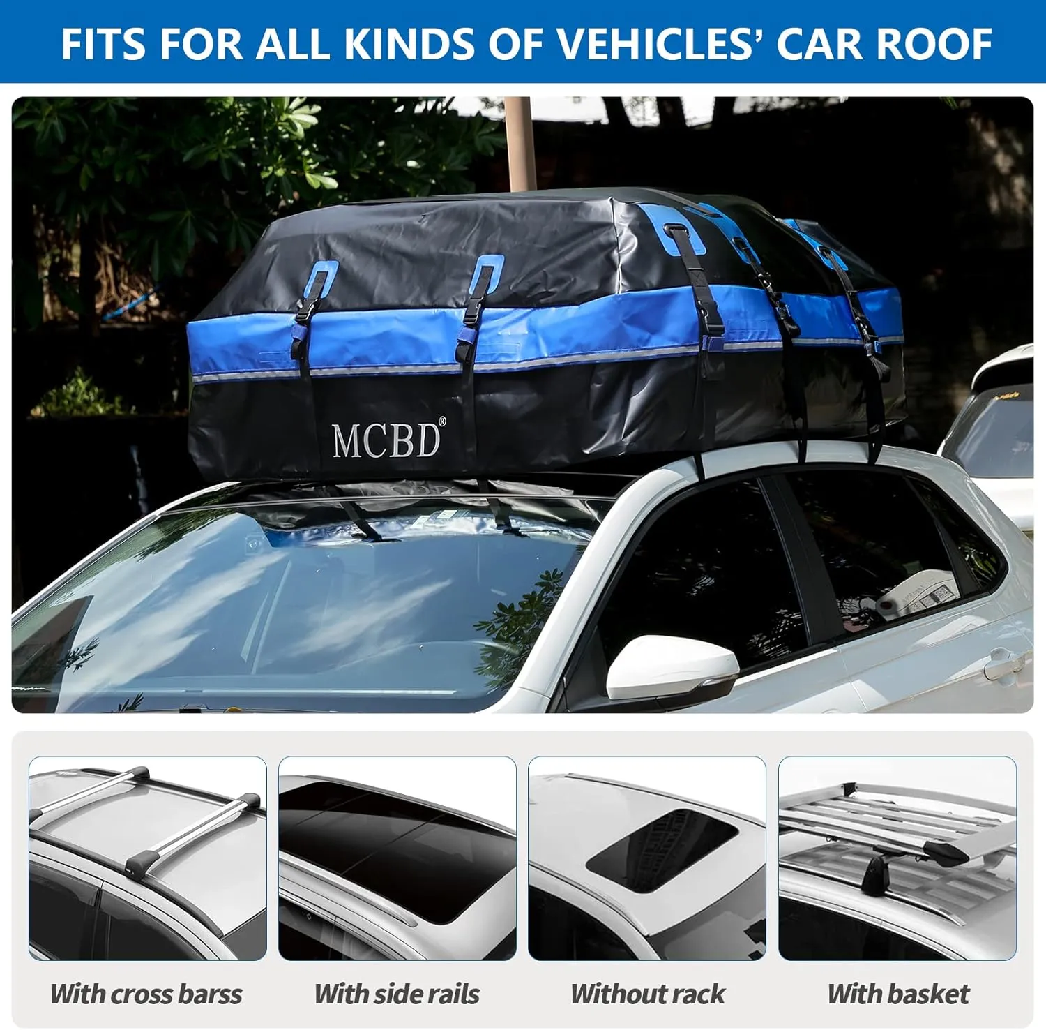 Rooftop Cargo Carrier, 21 Cubic Feet Soft-Shell Waterproof Car Roof Luggage Bag for All Vehicles SUV with/Without Rails, Includes 10 Reinforced Straps   6 Door Hooks,Storage Bag,Anti-Slip Mat