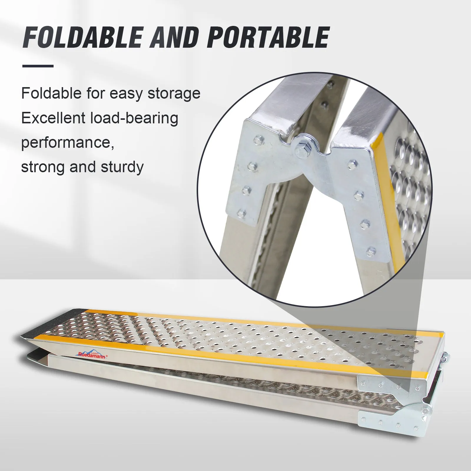 Ruedamann Aluminum Loading Ramp,600 lbs Capacity, 78.7" L Foldable Motorcycle Ramp，Portable ATV, UTV Ramps for Dirt Bikes, Quads, Lawn Mowers, Snow Blowers，Perfect for Trailers and Sheds