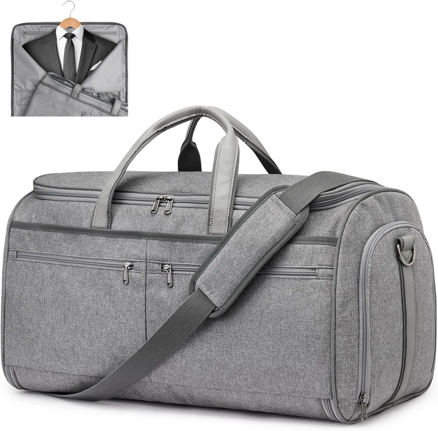 S-ZONE 50L Convertible Travel Garment Bag Carry on Garment Duffel Bag for Men Women 2 in 1 Hanging Suitcase Suit Business Travel Bag, Gray