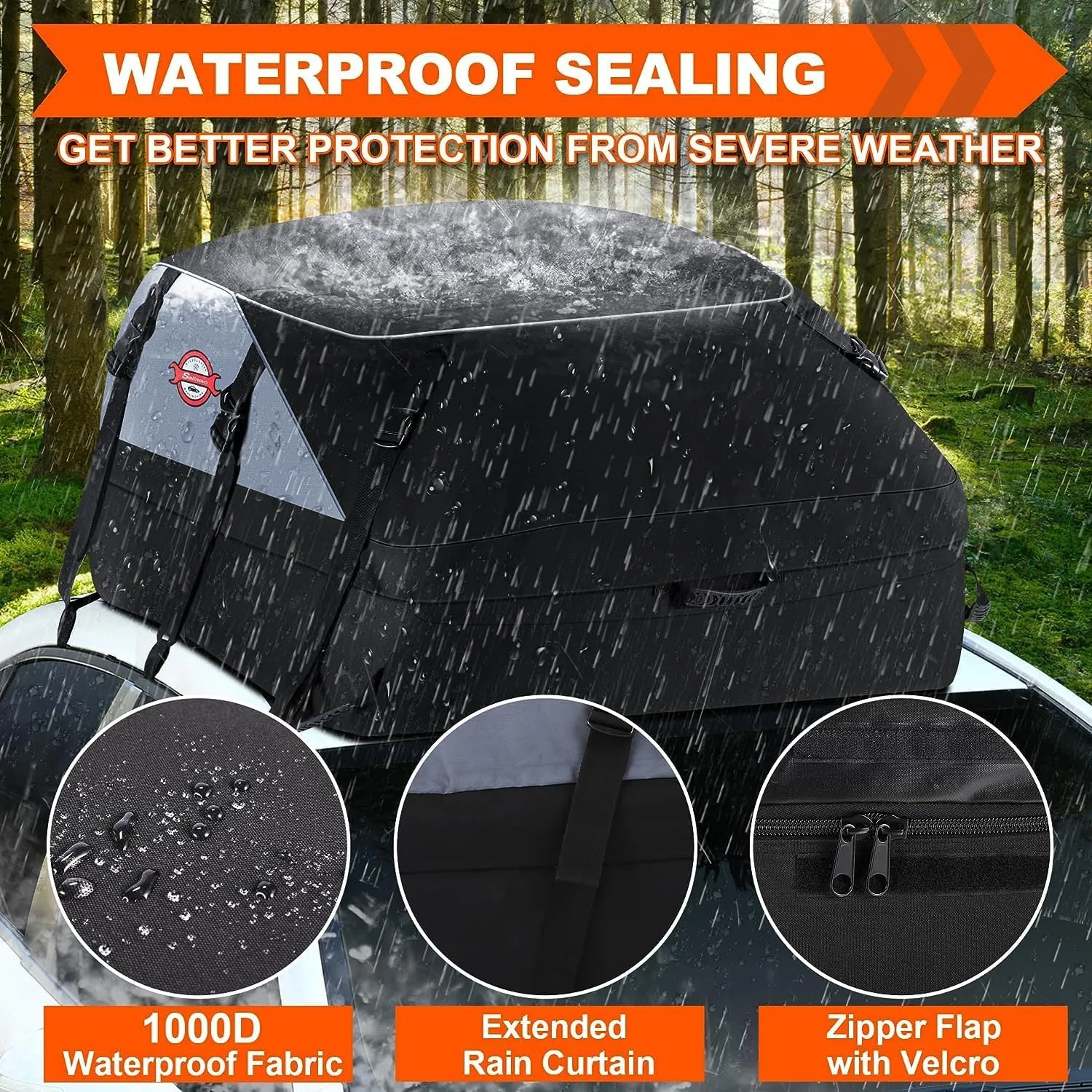 Sailnovo Car Rooftop Cargo Carrier Roof Bag, 20 Cubic feet Waterproof Roof Cargo Carrier fit car Without Luggage Rack - Vehicle Soft Shell Roof Cargo Box with Tie-Down Strap, Safety Hook