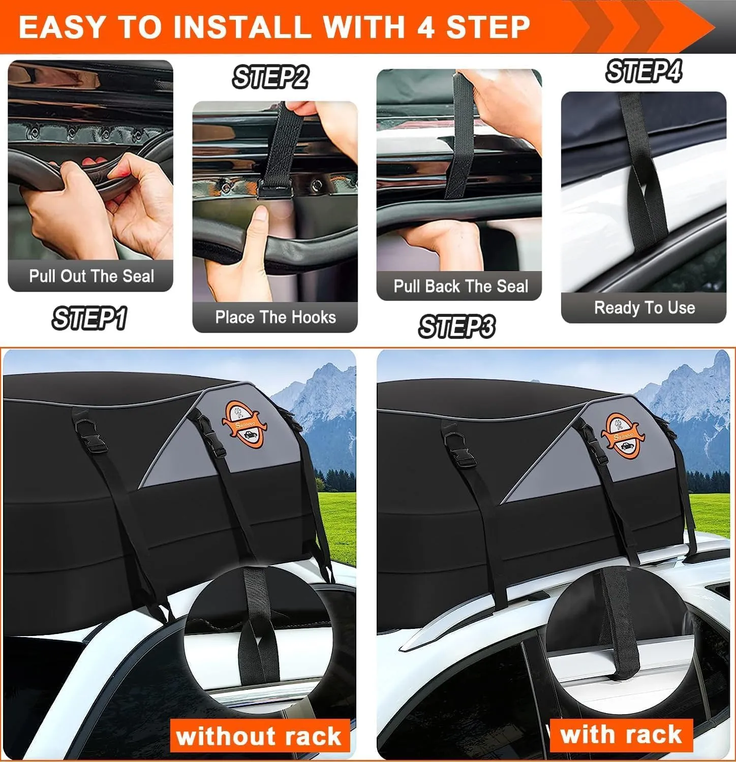 Sailnovo Car Rooftop Cargo Carrier Roof Bag, 20 Cubic feet Waterproof Roof Cargo Carrier fit car Without Luggage Rack - Vehicle Soft Shell Roof Cargo Box with Tie-Down Strap, Safety Hook