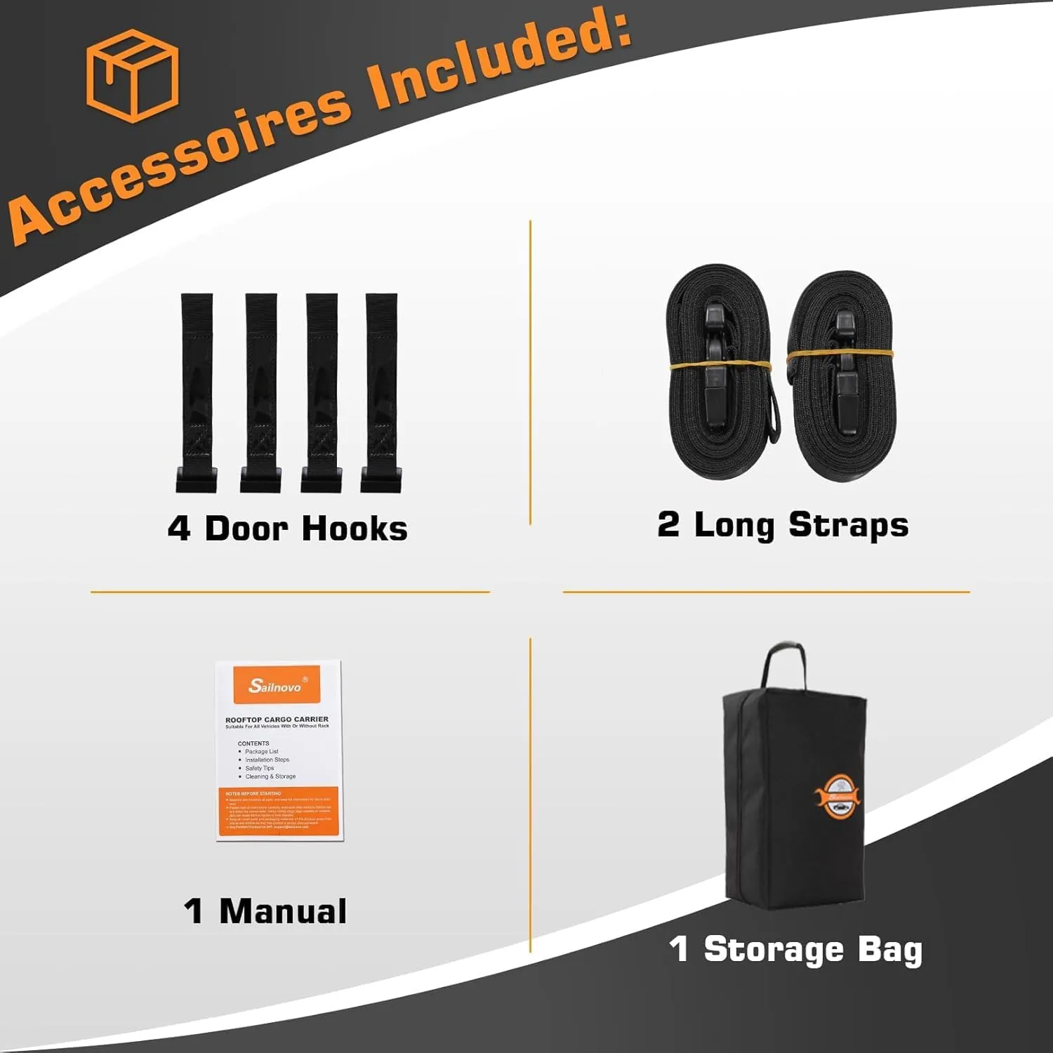 Sailnovo Car Rooftop Cargo Carrier Roof Bag Waterproof 15 Cubic Feet for Top of Vehicle with/Without Rack Car Top Carrier with 4*Door Hooks, Reinforced Straps & Storage Bag 1000D