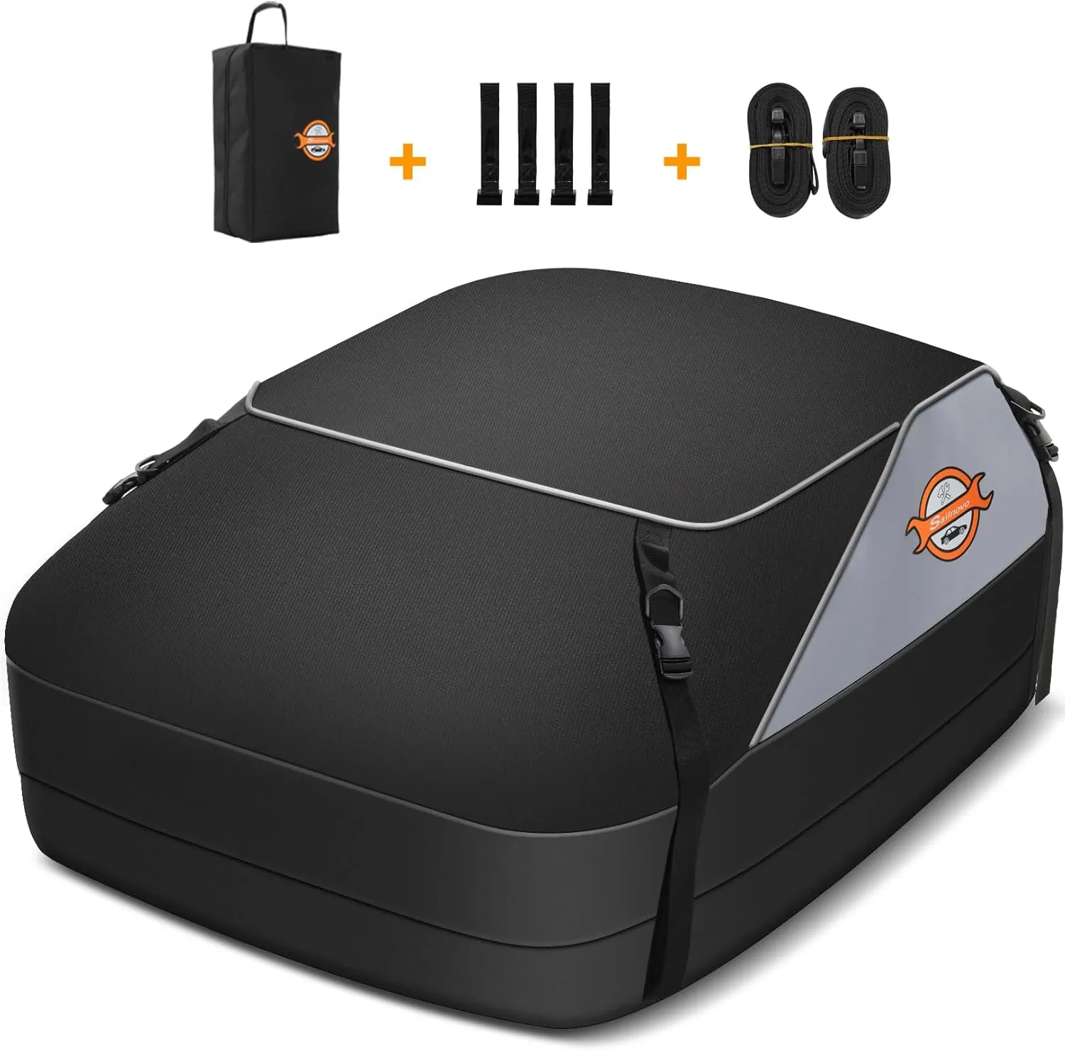Sailnovo Car Rooftop Cargo Carrier Roof Bag Waterproof 15 Cubic Feet for Top of Vehicle with/Without Rack Car Top Carrier with 4*Door Hooks, Reinforced Straps & Storage Bag 1000D